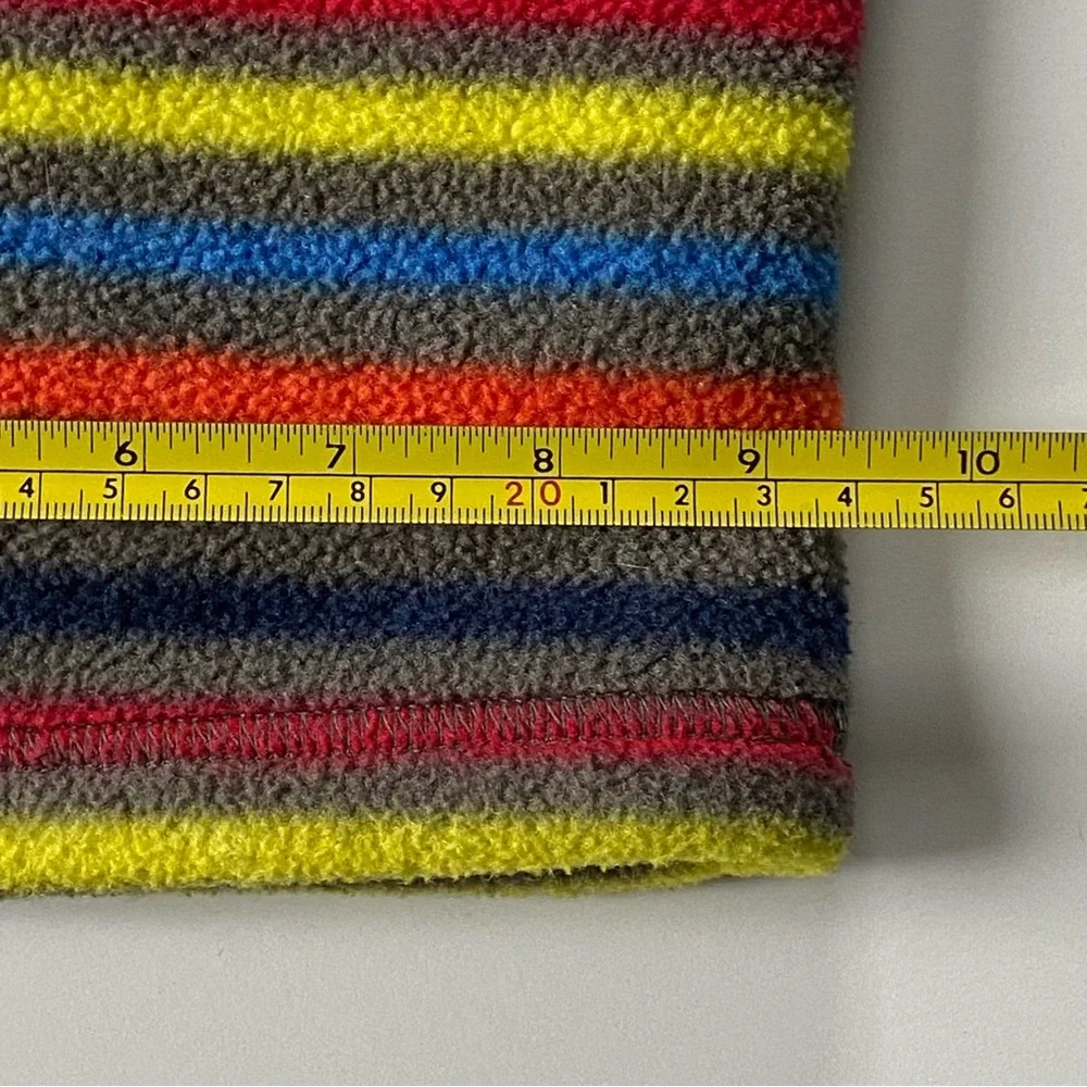 Lands’ End Fleece Stripes Ear Muffs Warmer Kids Gray Blue Red Hat Head Band EUC